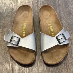Birkenstock Madrid Silver Single-Band Slide with Buckle